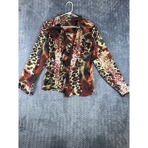 Robert Kitchen Canada Shirt Womens M Multicolor Leopard Print Ruffled Button Up